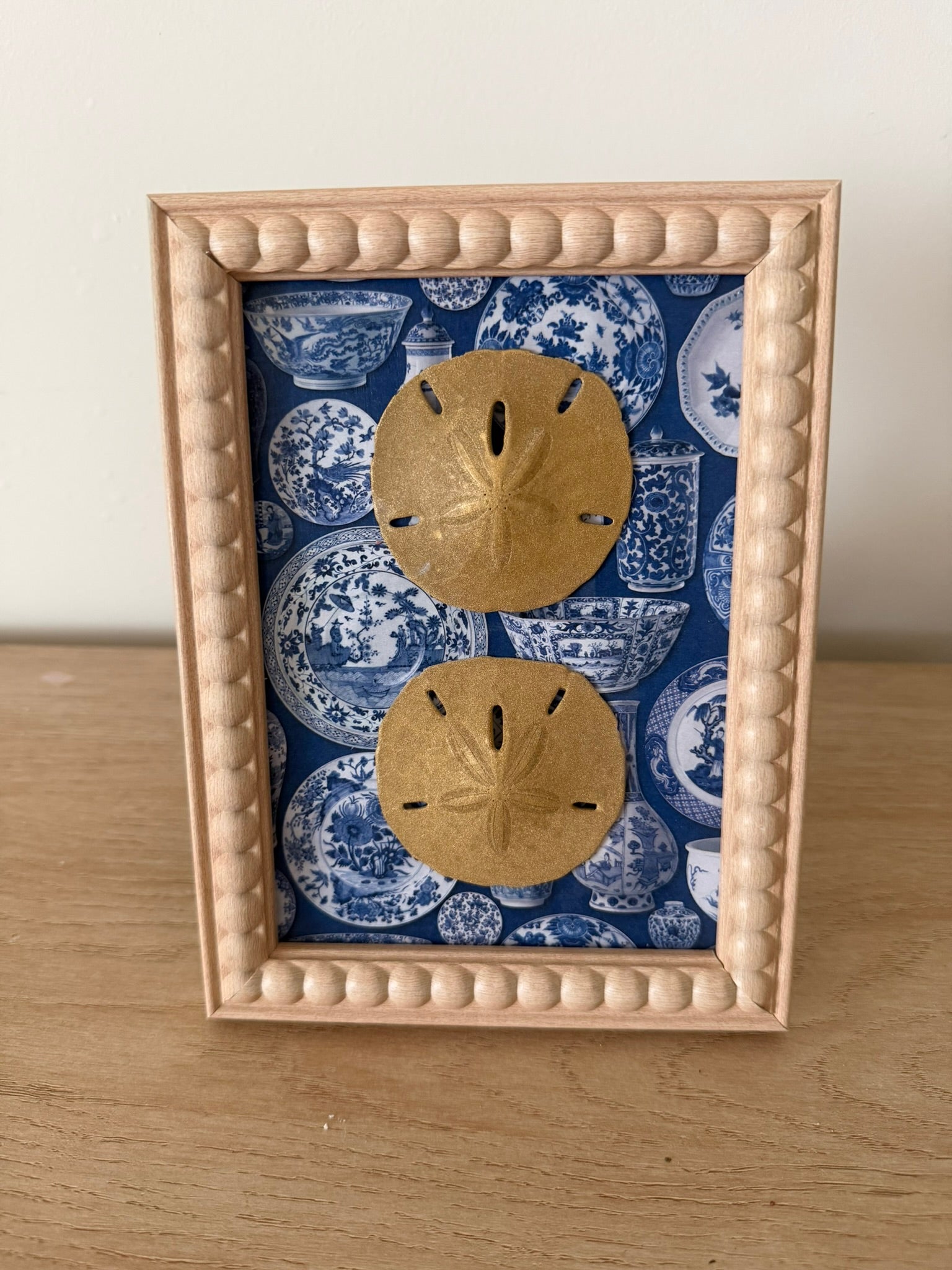 Gold Sand Dollar Duo on Blue Chinoiserie Porcelain