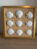 White Scallop Grid on Rattan Weave in Gold Frame