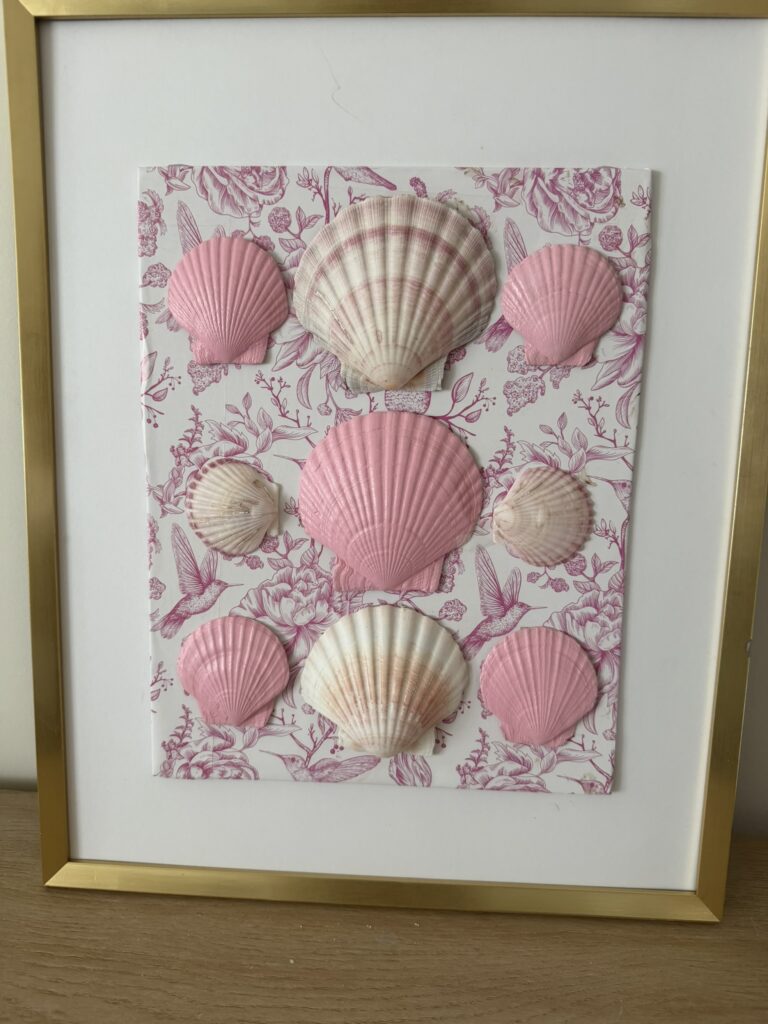 Pink Toile Scallop Collection in Gold Frame
