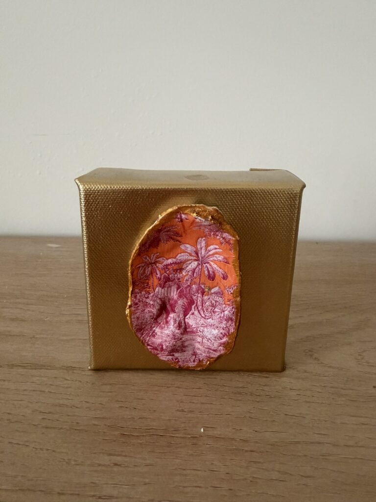 Tropical Toile Oyster on Gold Mini Canvas