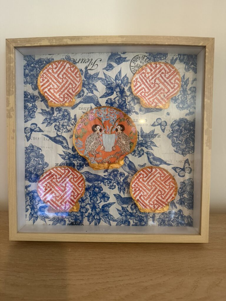 Chinoiserie Toile Scallops on Blue Floral Shadow Box