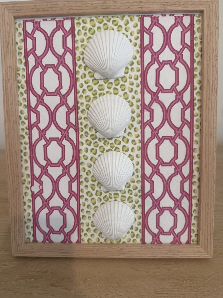 White Scallop Trio on Pink Trellis and Leopard Print