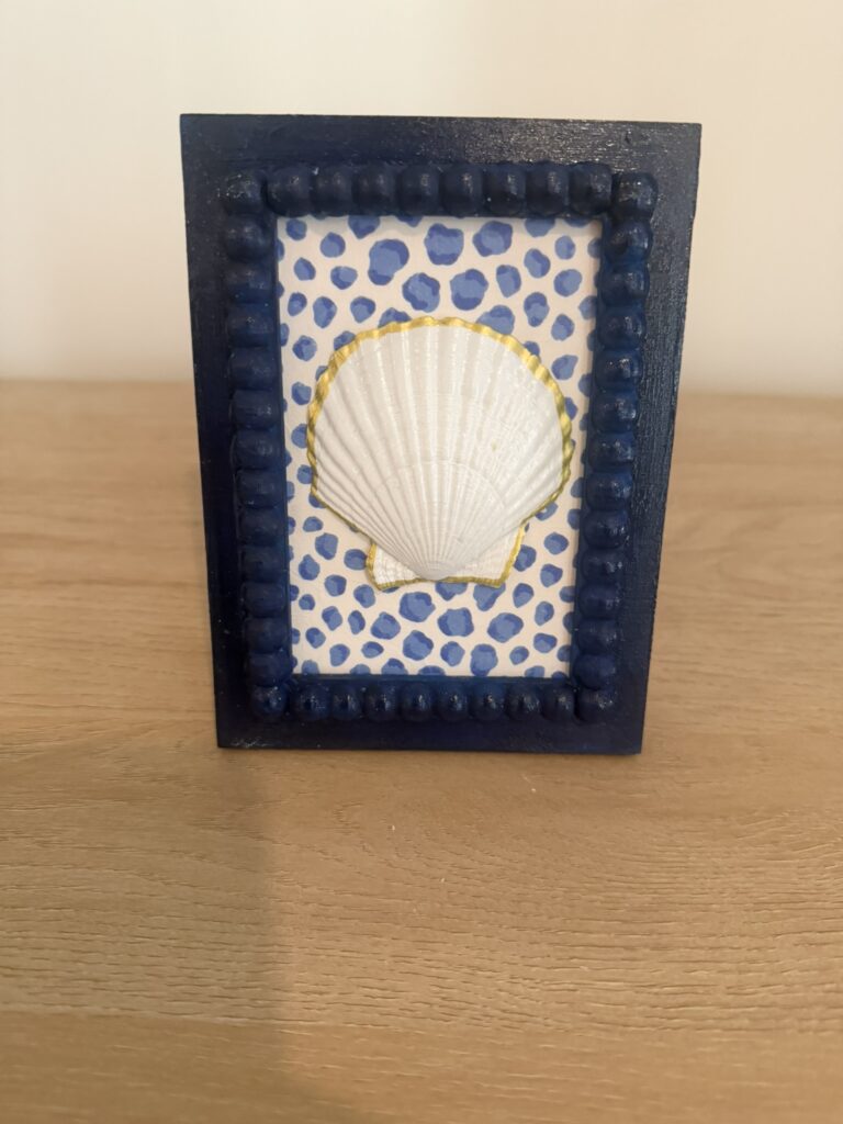 White Scallop on Navy Leopard Spot in Navy Beaded Frame