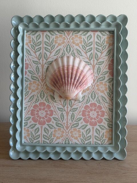 Pink Scallop on Sage Floral in Scalloped Seafoam Frame